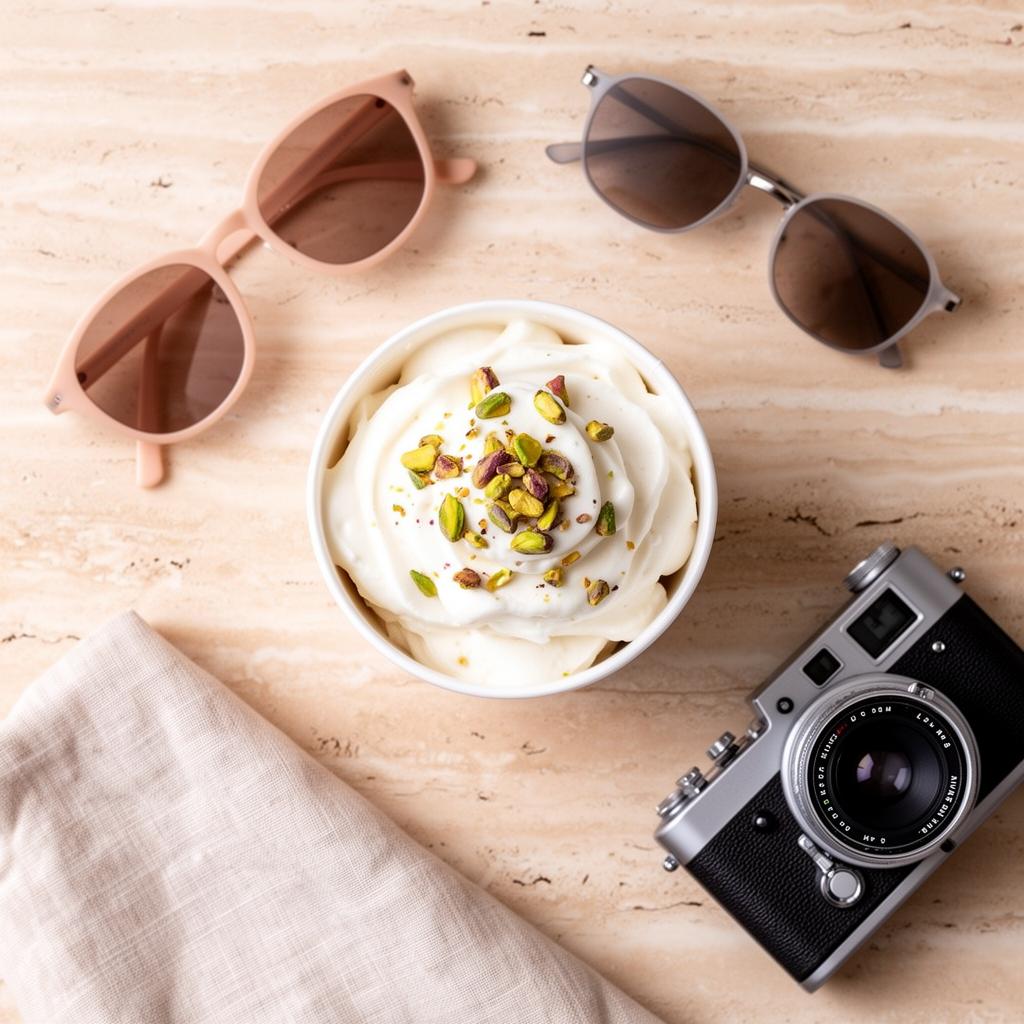 Flat lay knolling yogurt