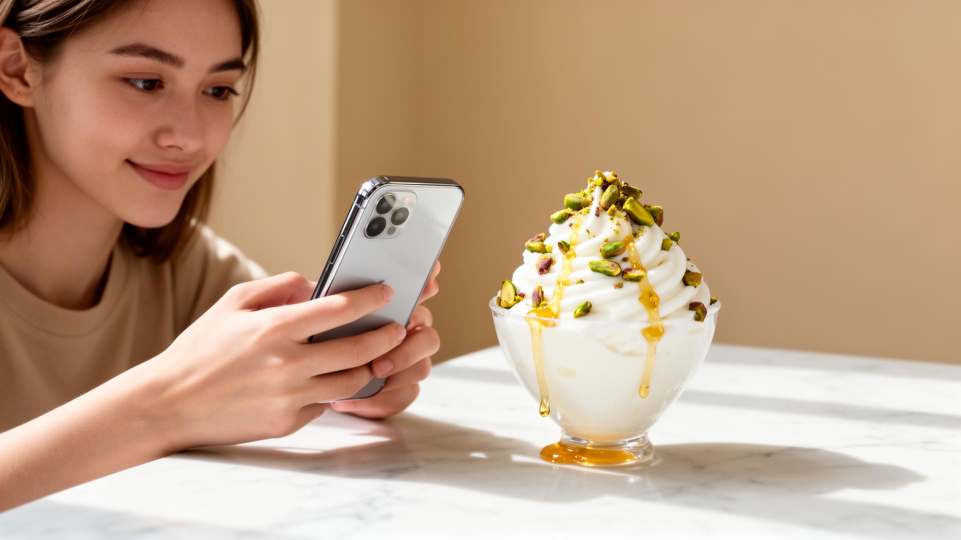 Creadora fotografiando yogurt